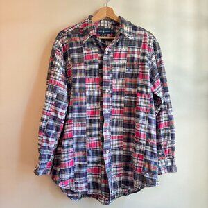 Vintage Mens Ralph Lauren Button Down Shirt Large L Patchwork Plaid Classic Fit